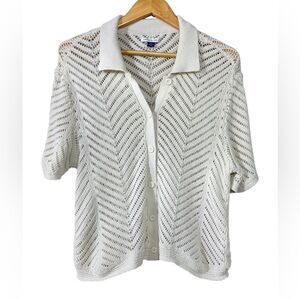 American Eagle Off White Button Up Crochet Polo Knit Sweater | Women’s L